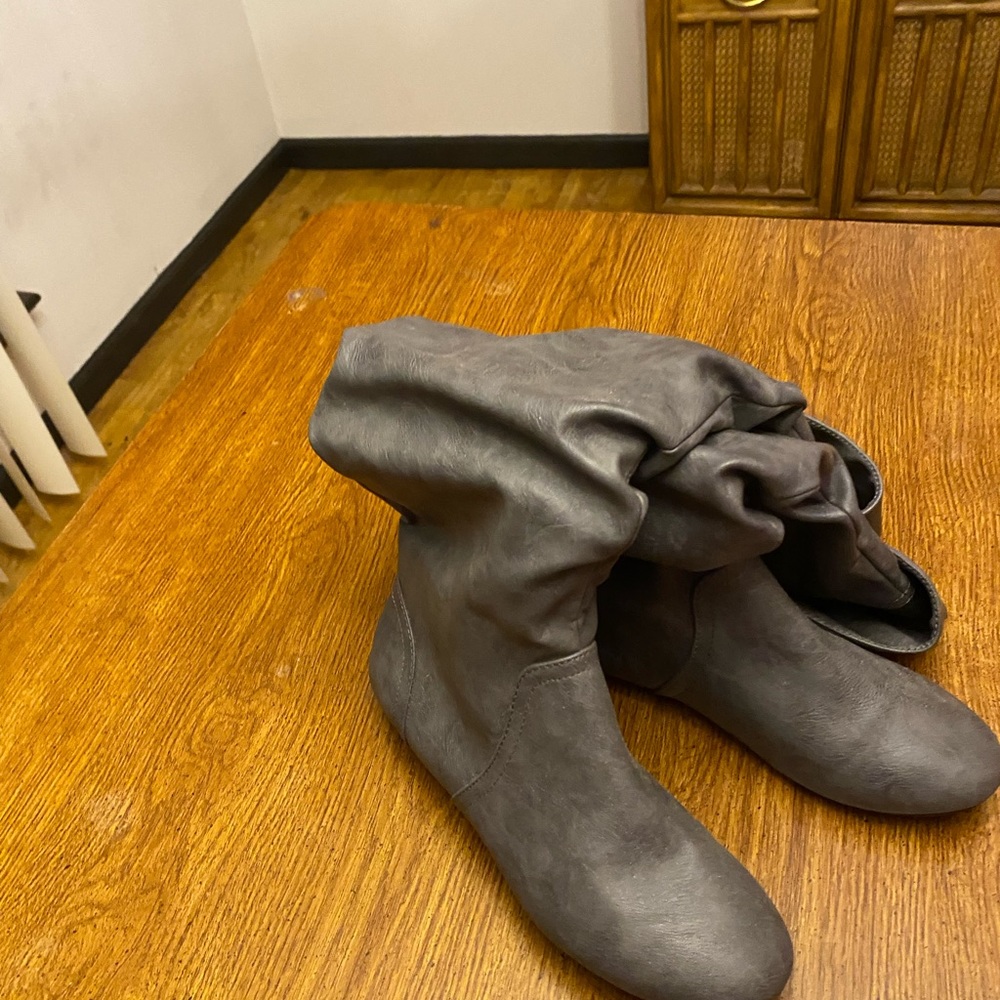Gray over the calf boots